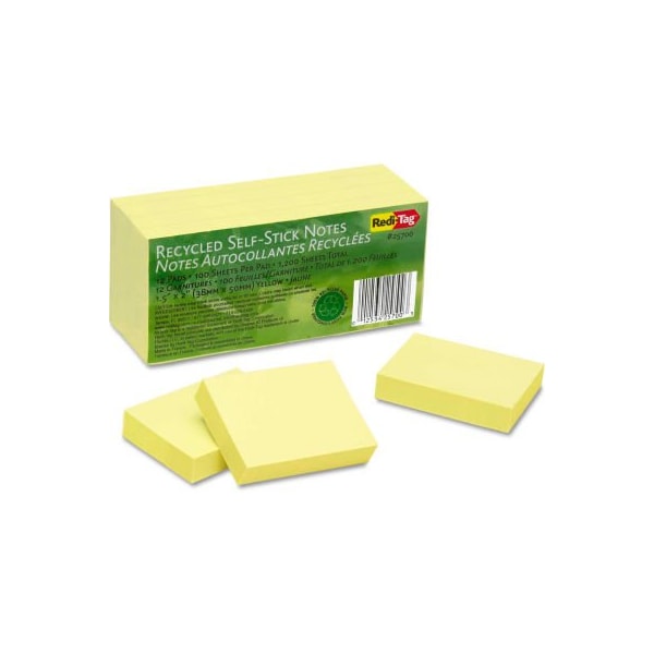 Redi-Tag Redi-Tag 1 Recycled Notes 25700, 1-1/2" x 2", Yellow, 100 Sheets, 12/Pack 25700 - main